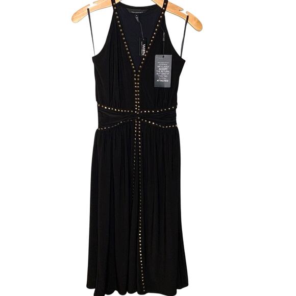 WHBM Dress NWT Women's Size 0 Sleeveless Liquid Knit Black Stud Midi 570356121 - Picture 1 of 6